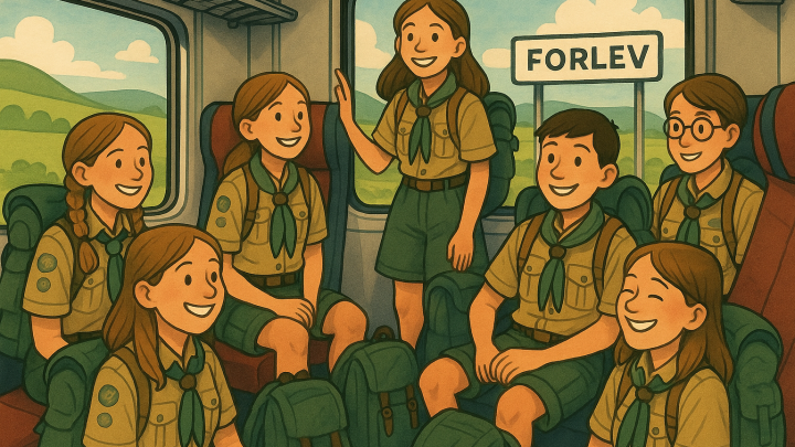Seks spejdere i tog på vej til Forlev